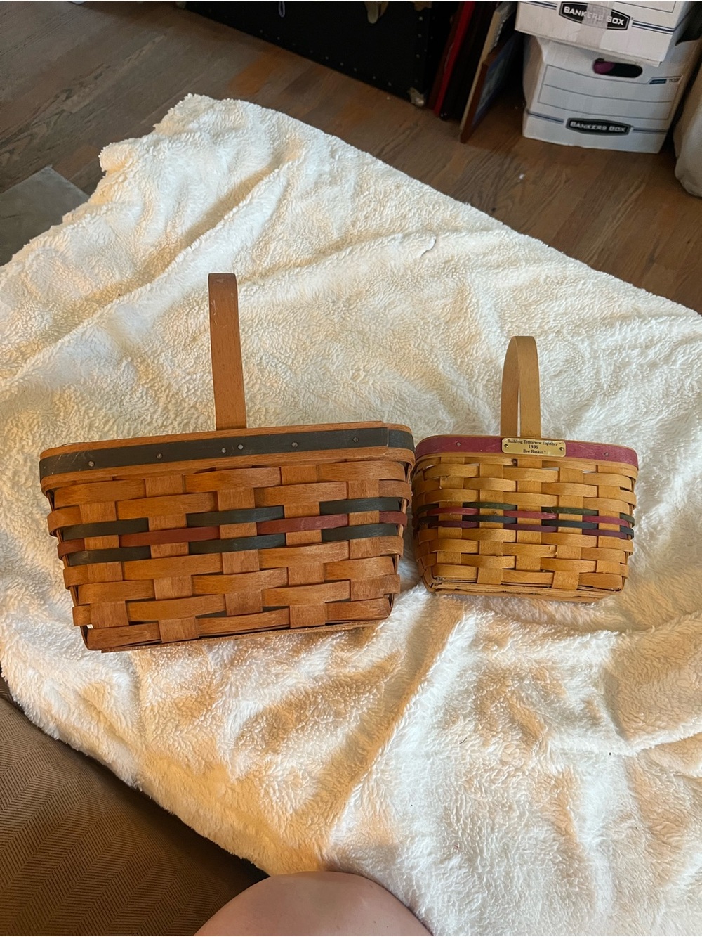Longaberger Handwoven Two-Piece Basket Set in Natural Wood